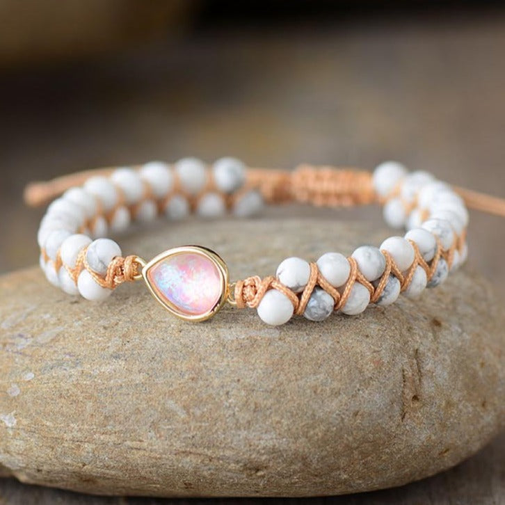 Bracelet Tressé Opale + Jade, Rhodonite ou Howlite
