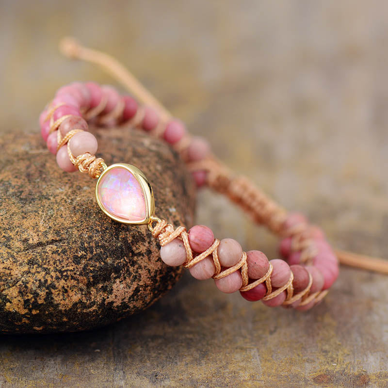 Bracelet Tressé Opale + Jade, Rhodonite ou Howlite