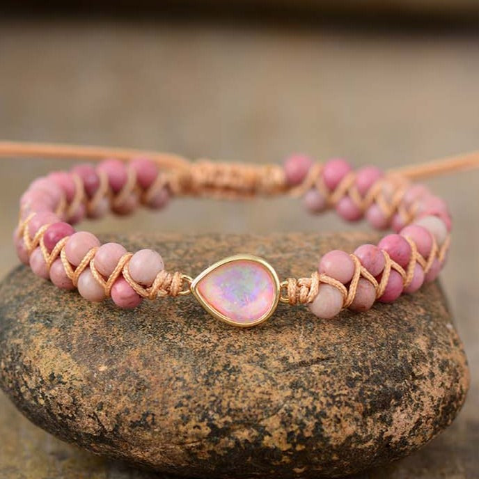 Bracelet Tressé Opale + Jade, Rhodonite ou Howlite