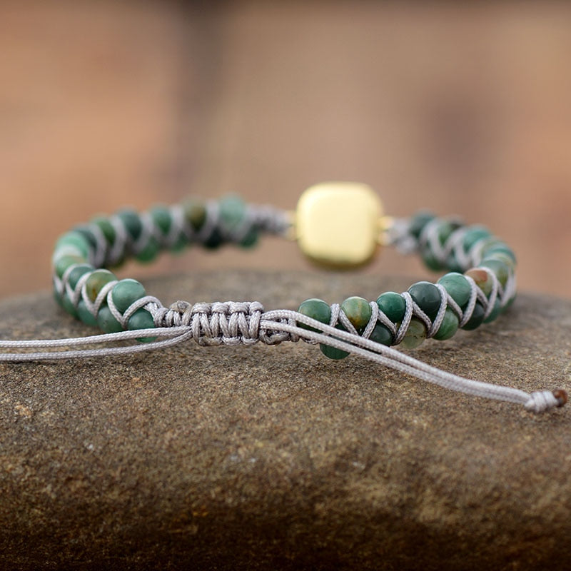 Bracelet Tressé Opale + Jade, Rhodonite ou Howlite