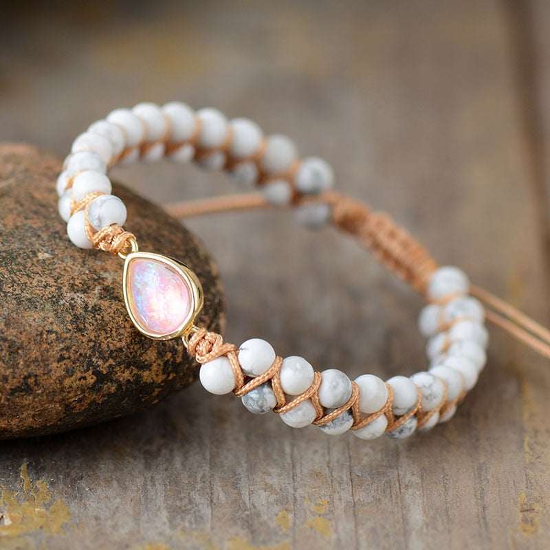 Bracelet Tressé Opale + Jade, Rhodonite ou Howlite