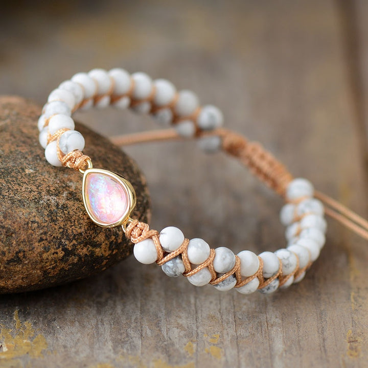 Bracelet Tressé Opale + Jade, Rhodonite ou Howlite
