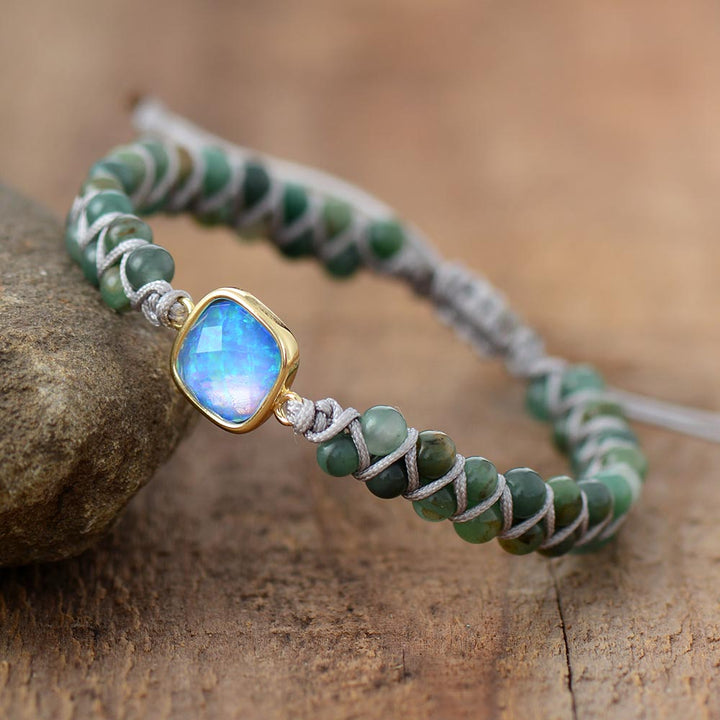 Bracelet Tressé Opale + Jade, Rhodonite ou Howlite
