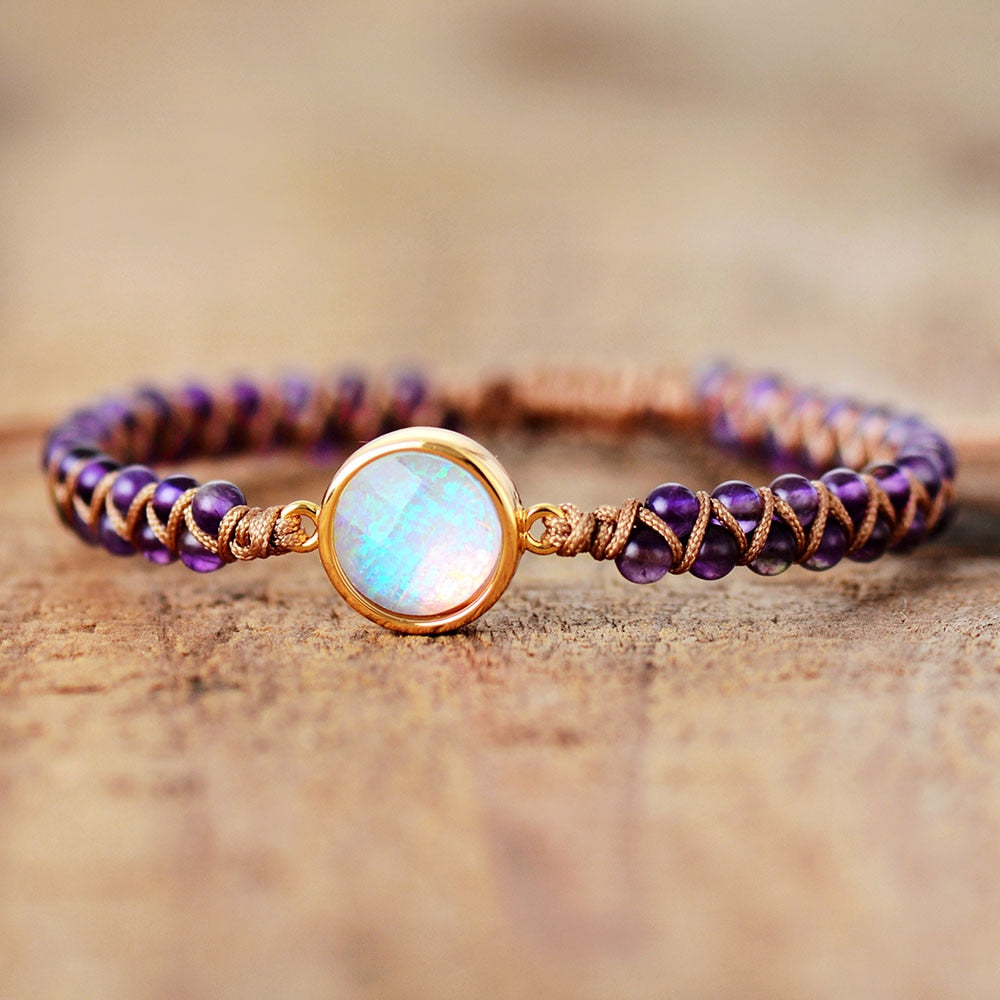 Bracelet Tressé Opale & Améthyste